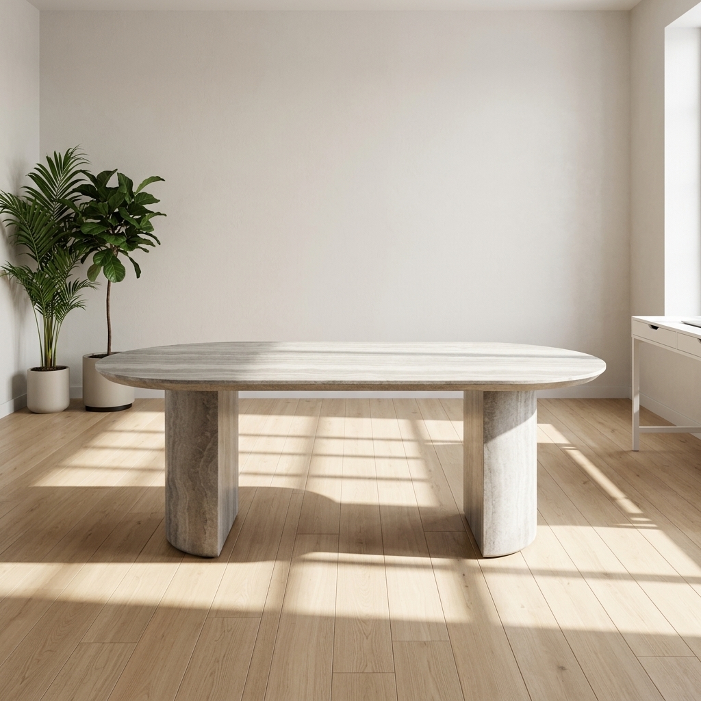 Wabi Sabi Oval Dining Table Fiberglass FRP Travertine Look Dining Room Table Modern Minimalist Home Furniture 6-8 Seater