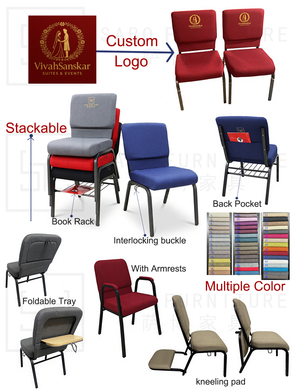 Wholesale Cheap Stackable Metal Interlocking Padded Red Black Theater Auditorium Conference Event Hotel Restaurant Church Chair