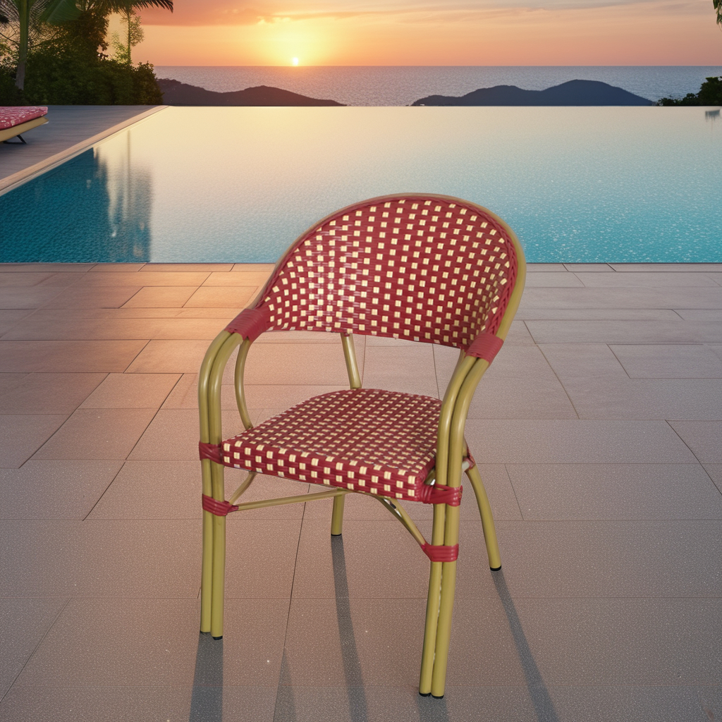 Cafe Hotel French Style Metal Bistro Rattan square Chairs Patio Garden Chairs Terrace Restaurant Dining Chairs
