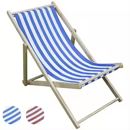 Custom Logo Blue Orange Red Sunshine Teak Solid Wood Hardwood Folding Oxford Sun Lounge Beach Chair for Camping Hiking