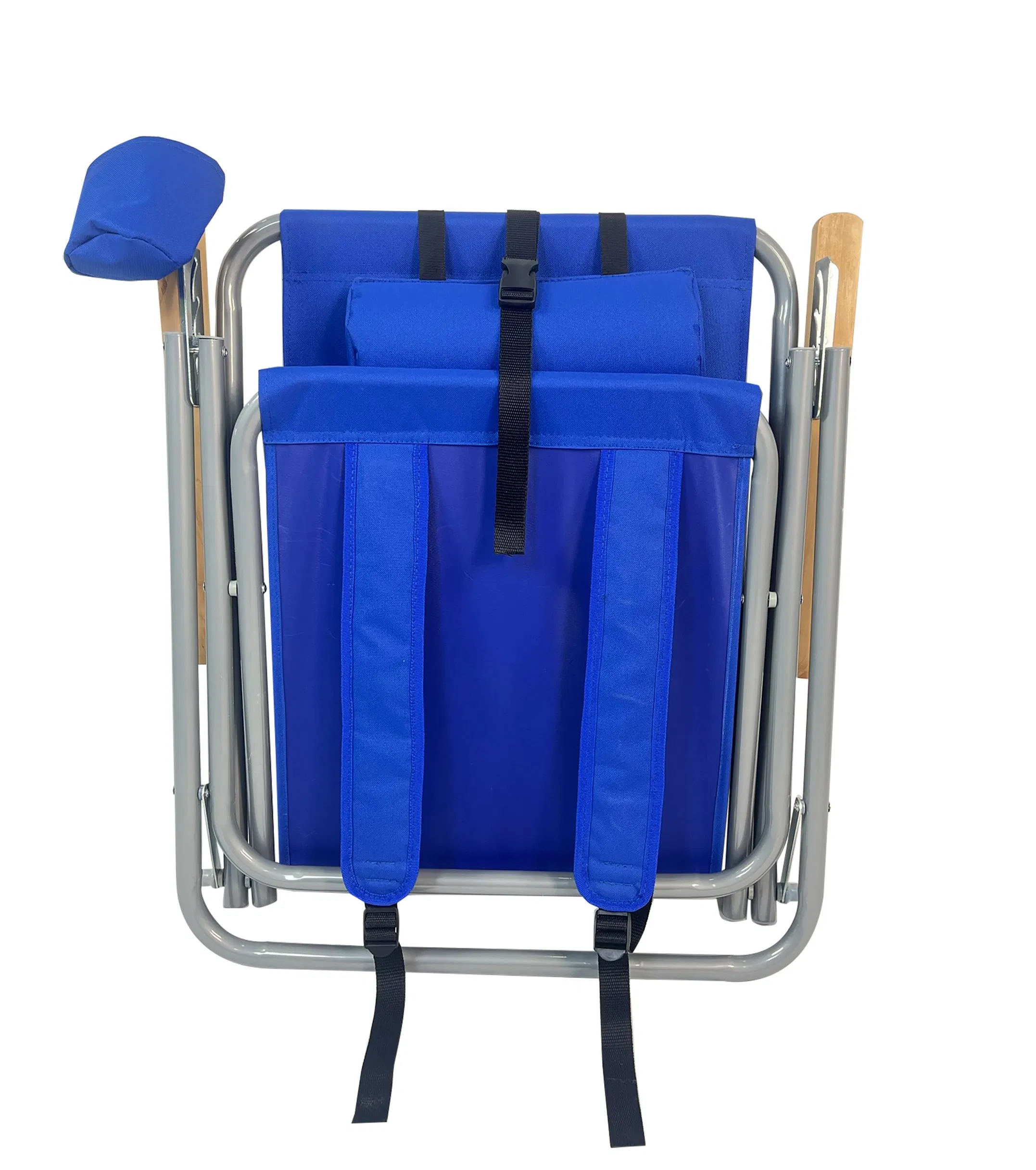 Beach Chair -Folding Chair with Wood Armrest-Blue