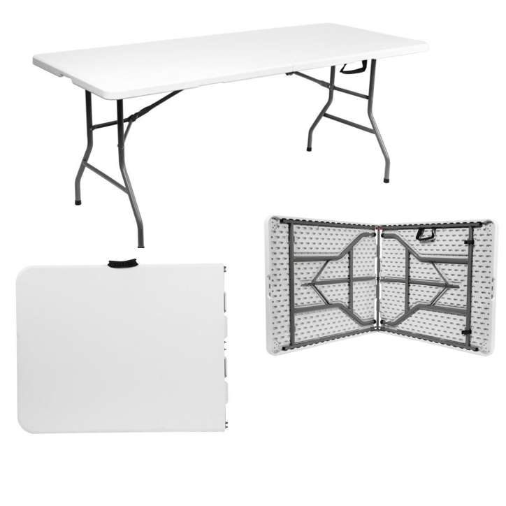 FH180 6ft Portable Patio Outdoor Table 6ft Fold-In-Half Furniture Regular Size Foldable Outdoor Dining/Kitchen Table Outdoor