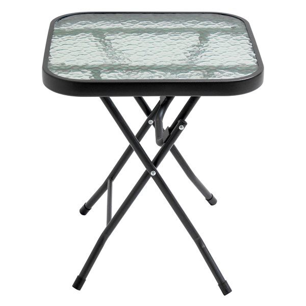 Folding Outdoor Patio Side Table with Tempered Glass Top for Backyard Lawn Balcony Pool