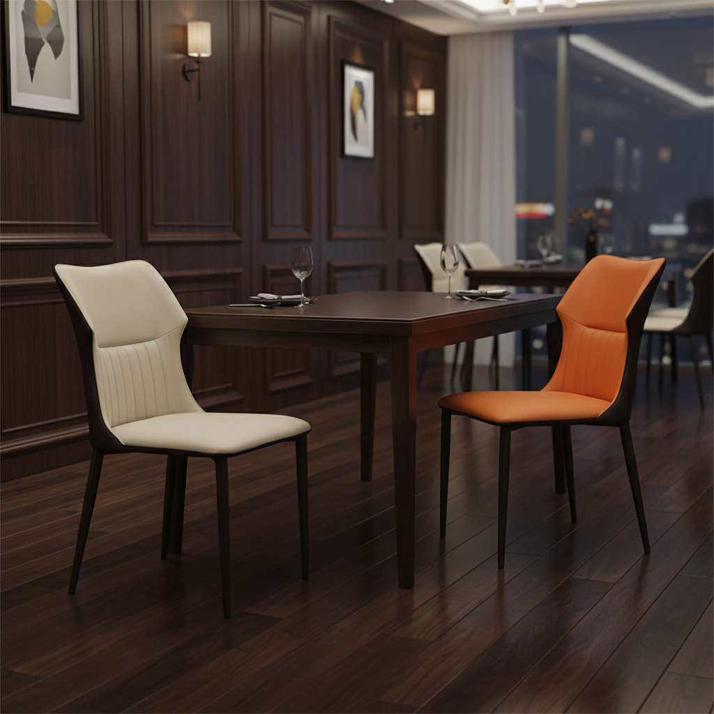 Scandinavian Luxury Modern Hotel Dining Chair with PU Leather Padded Seat and Stable Backrest