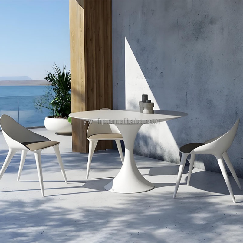 YW00189 Modern Casual Fiberglass Outdoor Dining Table for Courtyard Entry Hotel Villa &amp; Living Room-Durable