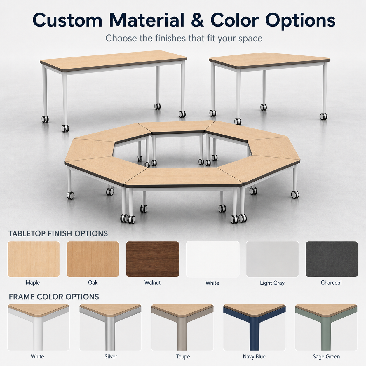 Modular Conference Table with Wheels Metal Frame Office Training Room Table Wholesale Supply