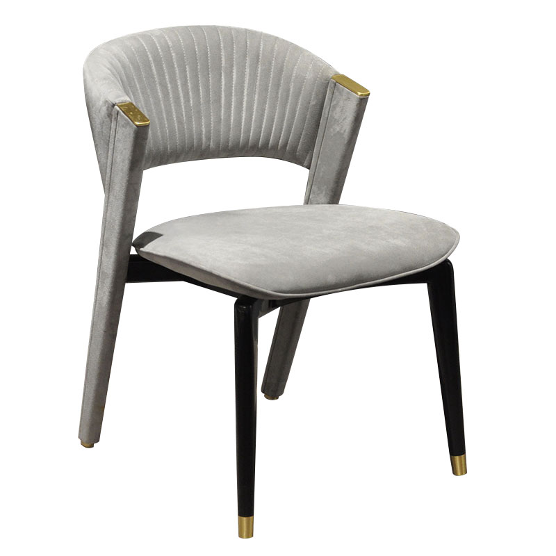 Hotel Italian Design Restaurant Chairs with Padding Luxury Grey Fabric Genuine Leather Upholstered Dining Chair