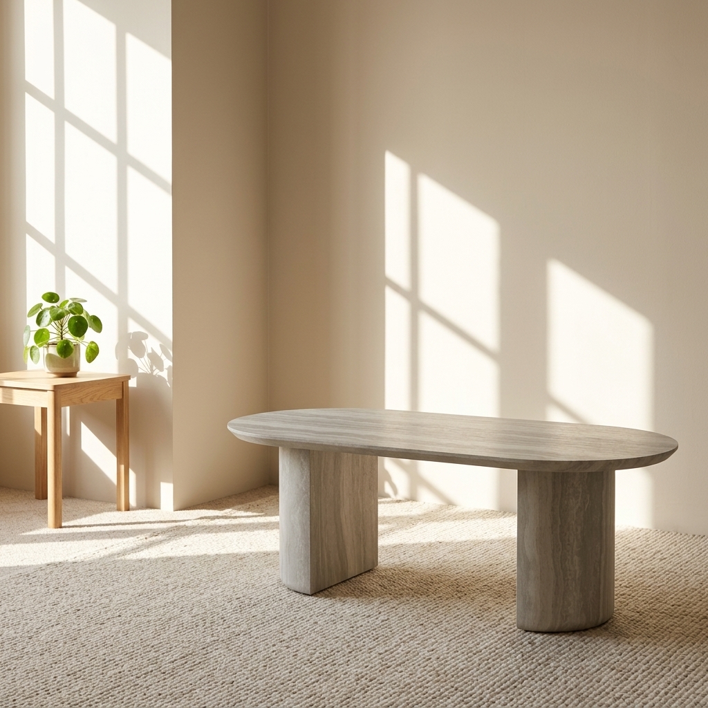 Wabi Sabi Oval Dining Table Fiberglass FRP Travertine Look Dining Room Table Modern Minimalist Home Furniture 6-8 Seater
