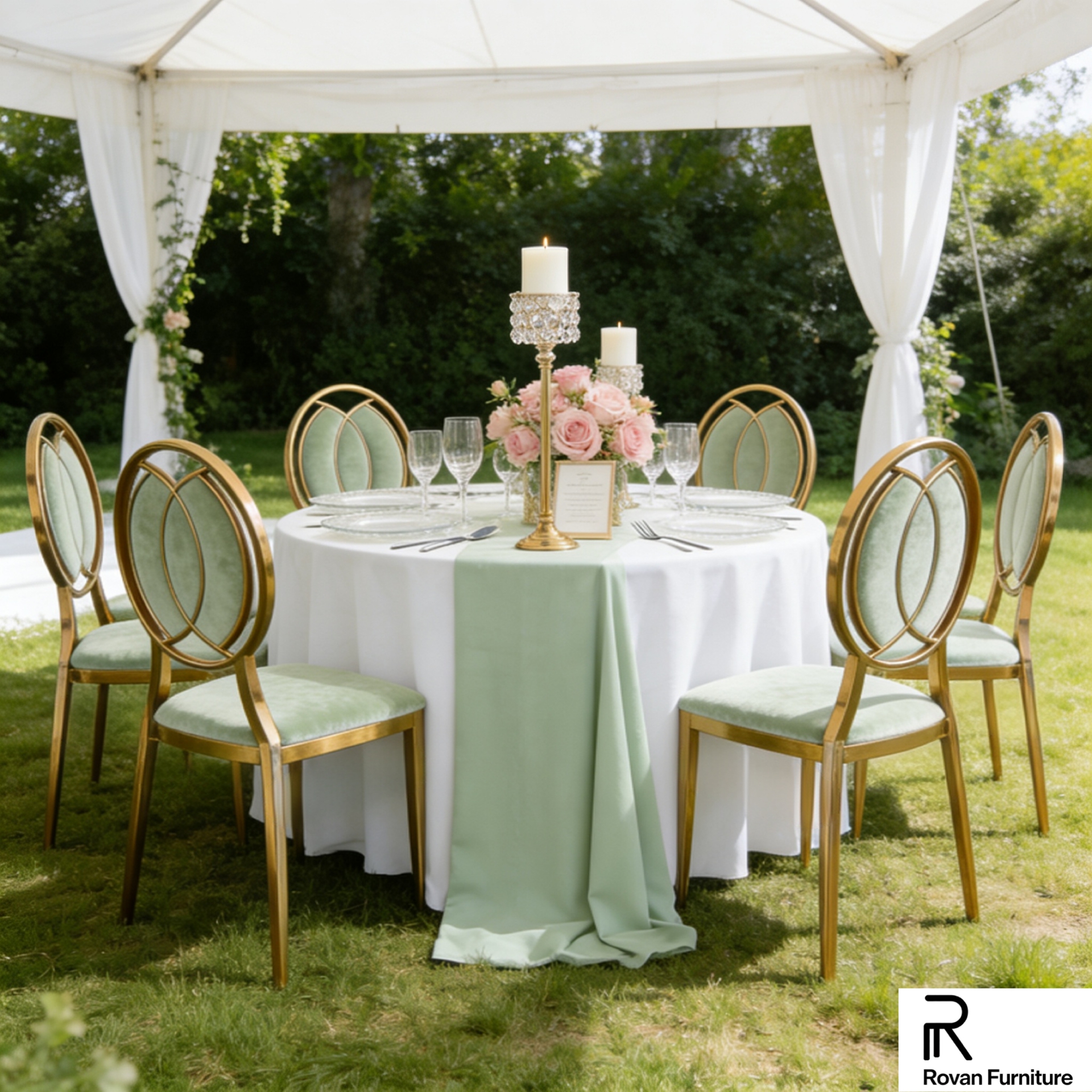 New Model Round Back Elegant Electroplated Gold Metal Event Chairs Wedding Event Chairs For Sale