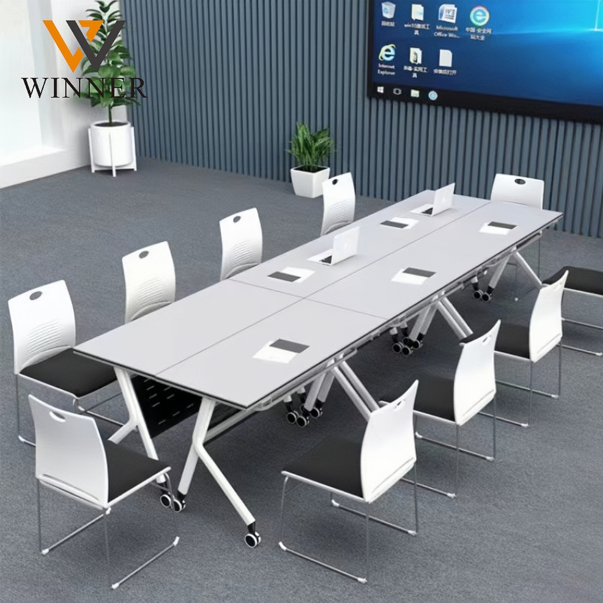 High Quality Modern Multi Functional Foldable Conference Table School Office Combination Assembly Durable Iron Commercial