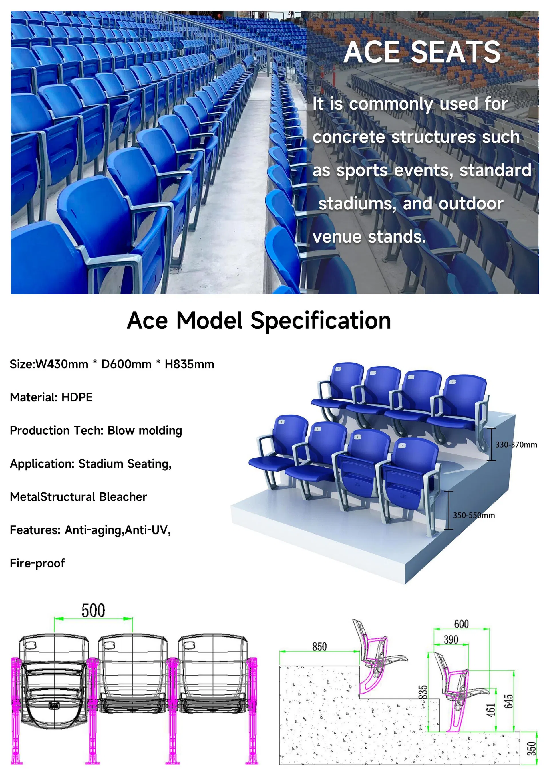 Stadium tip up chairs components view