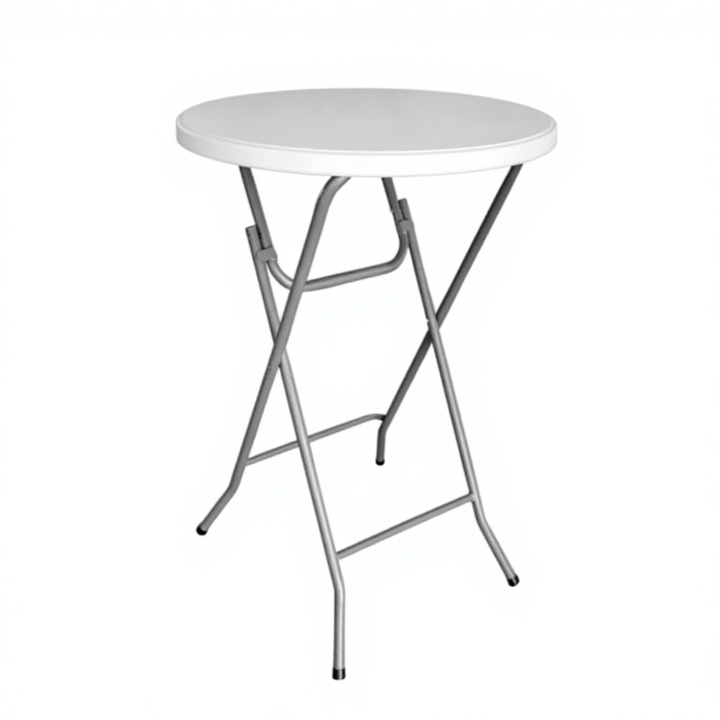 Portable Round White HDPE Bar High Folding Table, Cocktail Table Suitable For Outdoor And Hotel Dining