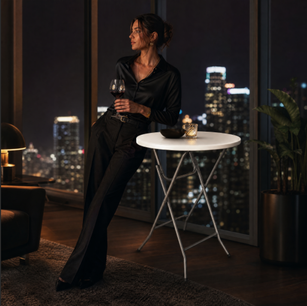 Portable Round White HDPE Bar High Folding Table, Cocktail Table Suitable For Outdoor And Hotel Dining