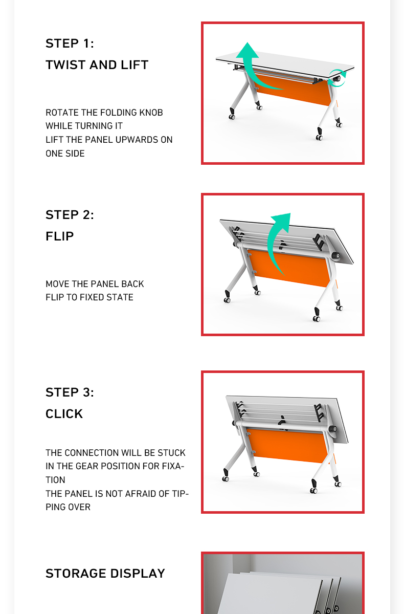 Modern Conference Tables Moveable Folding Training Desk Rollable Computer Table for Meeting Rooms and Trainings
