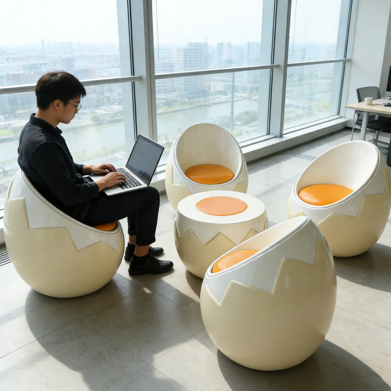 Egg Shape Fiberglass Modern Dining Table Chairs Set Waterproof Customized Color Bending Cutting Services One-piece Molded