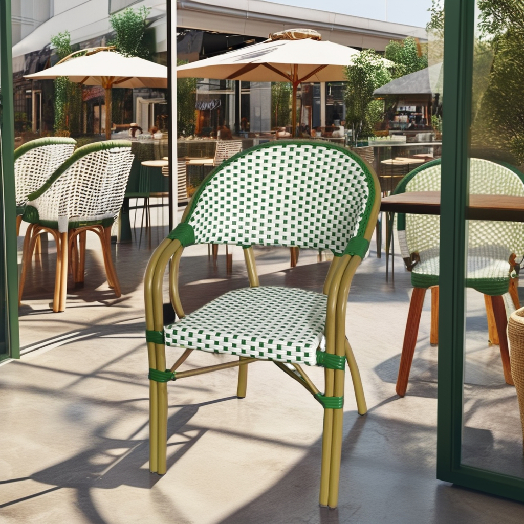Cafe Hotel French Style Metal Bistro Rattan square Chairs Patio Garden Chairs Terrace Restaurant Dining Chairs