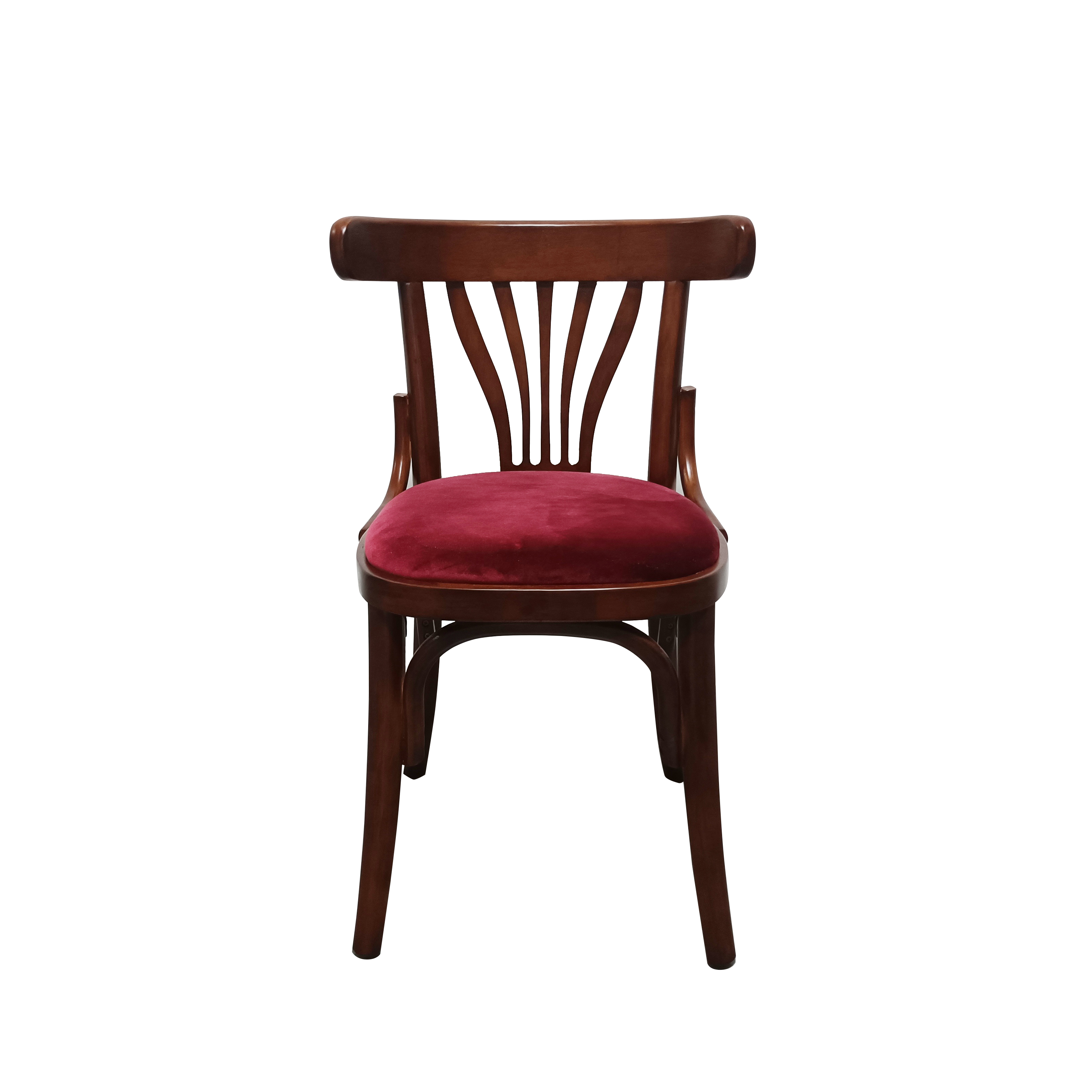 Commercial Classic Grade Vintage Retro Red Cafe Bistro Furniture Indoor Restaurant Wood Frame Velvet Seat Dining Chair for Hotel