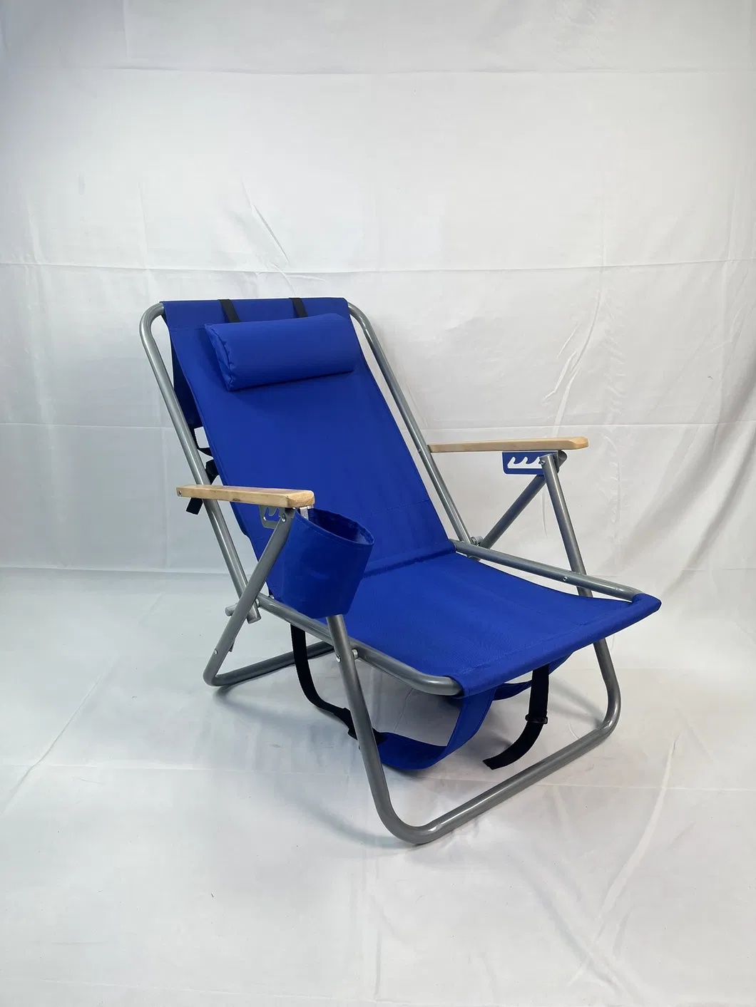 Beach Chair - Folding Chair with Wood Armrest-Blue