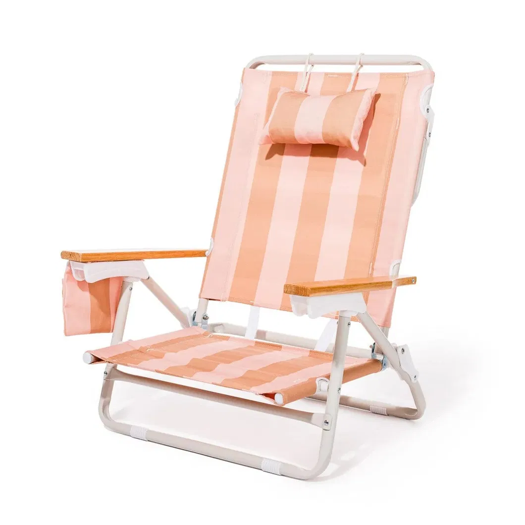 Customizable 5-Position Folding Reclining Beach Chairs with Wooden Armrests