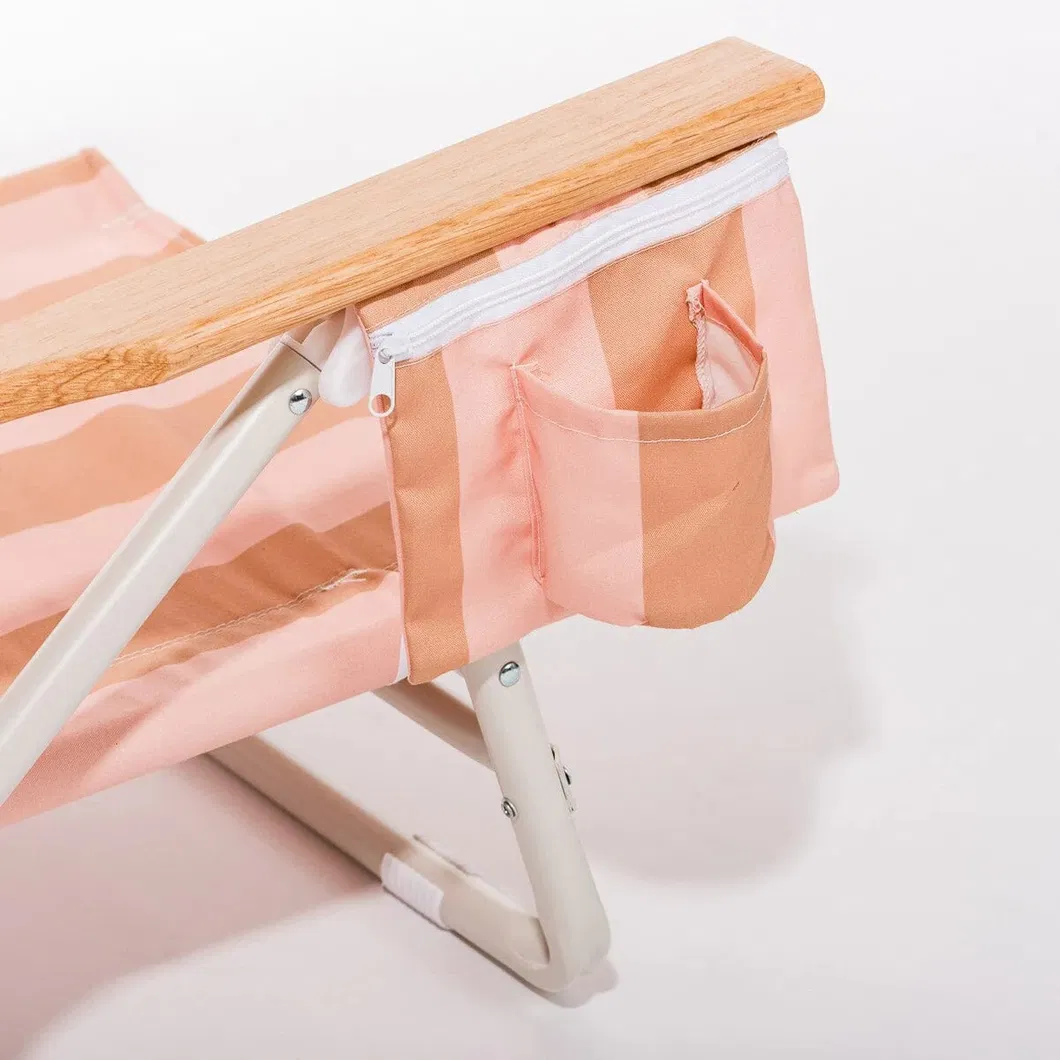 Customizable 5-Position Folding Reclining Beach Chairs with Wooden Armrests