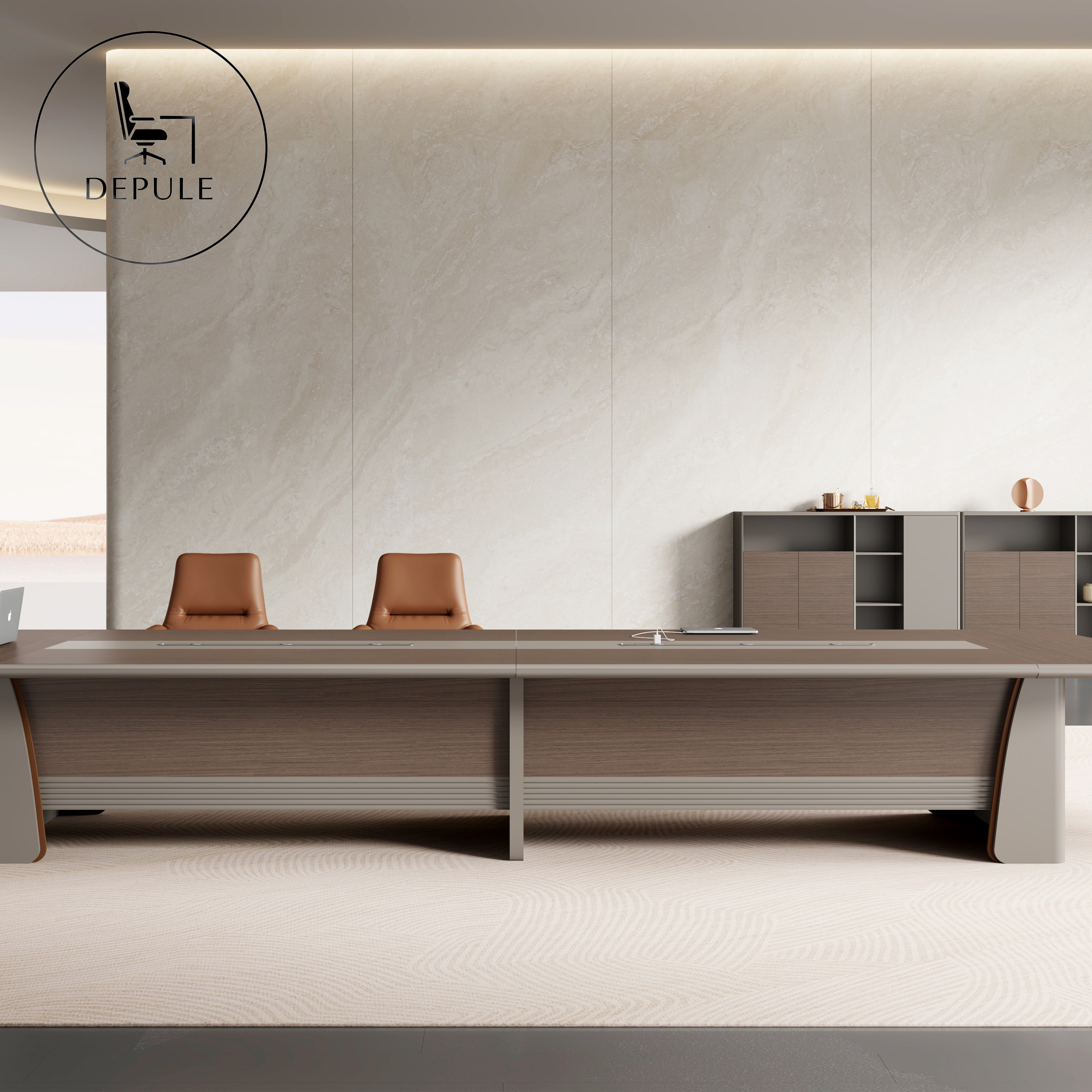 Modern Medium-density Wood Veneer Conference Table, High-quality Wooden Meeting Room Furniture on Office Furniture