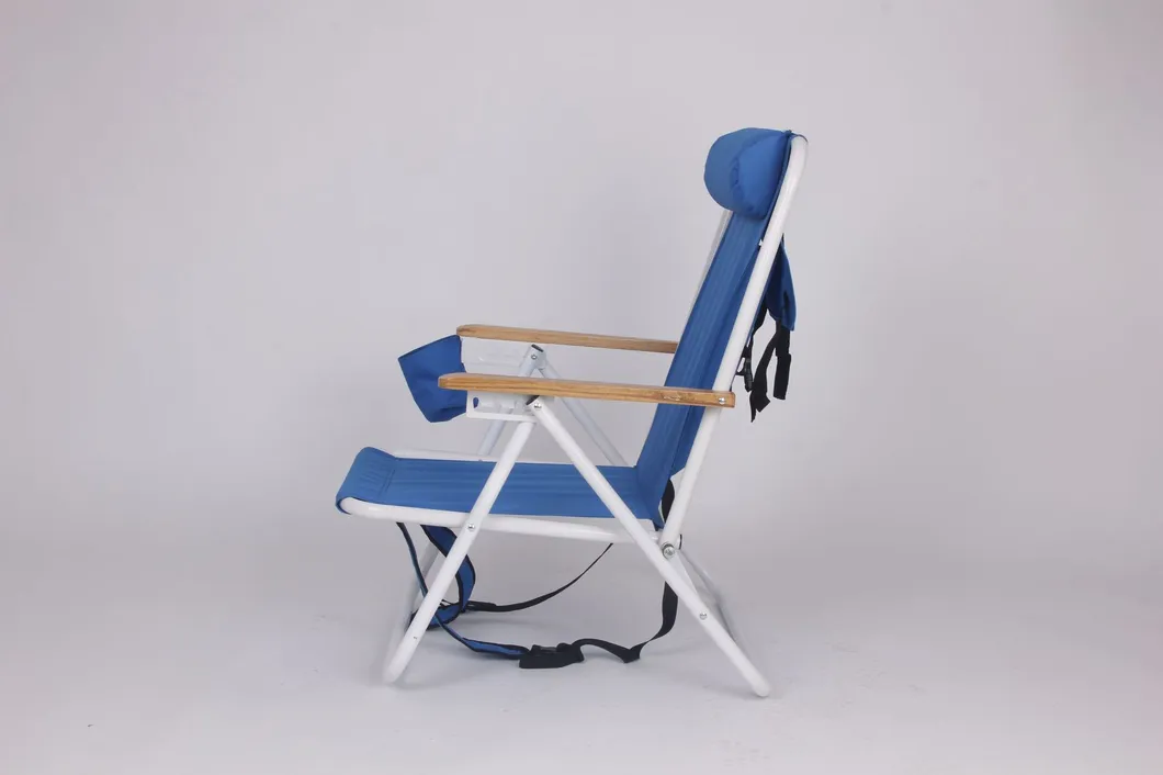 Beach Chair - Folding Chair with Wood Armrest-Blue