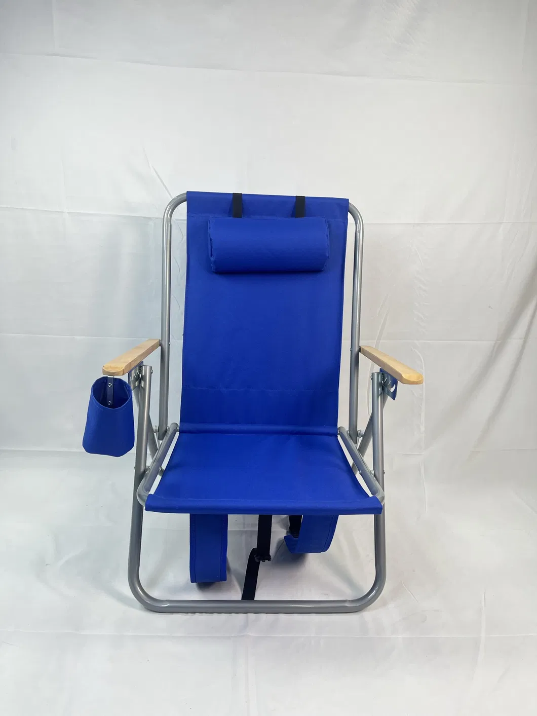 Beach Chair - Folding Chair with Wood Armrest-Blue