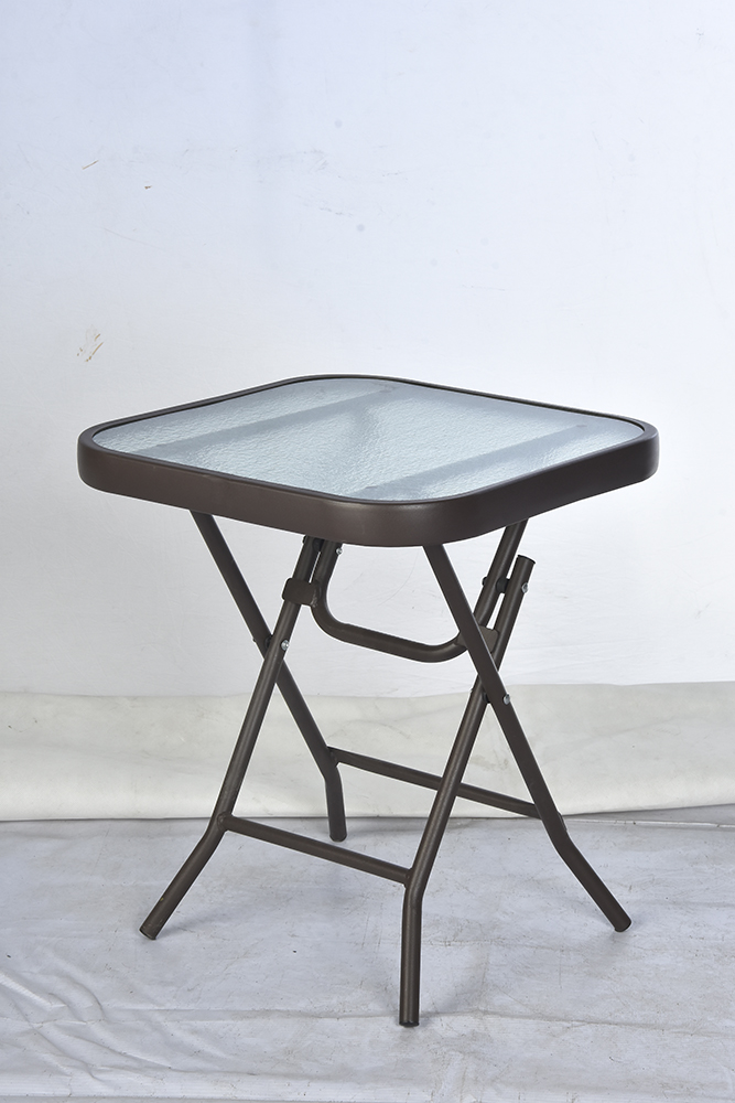 Custom Balcony Folding Table Tempered Glass Cafe Outdoor Tables Small Patio Furniture Matte Steel Frame Side Table for Backyard
