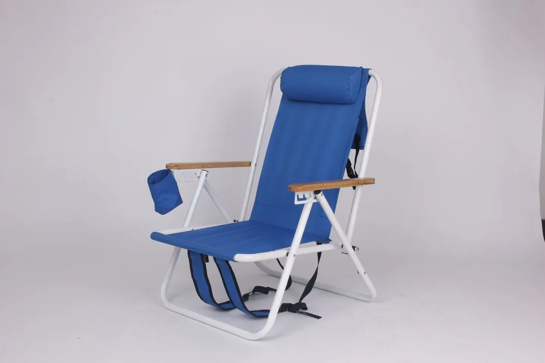 Beach Chair - Folding Chair with Wood Armrest-Blue