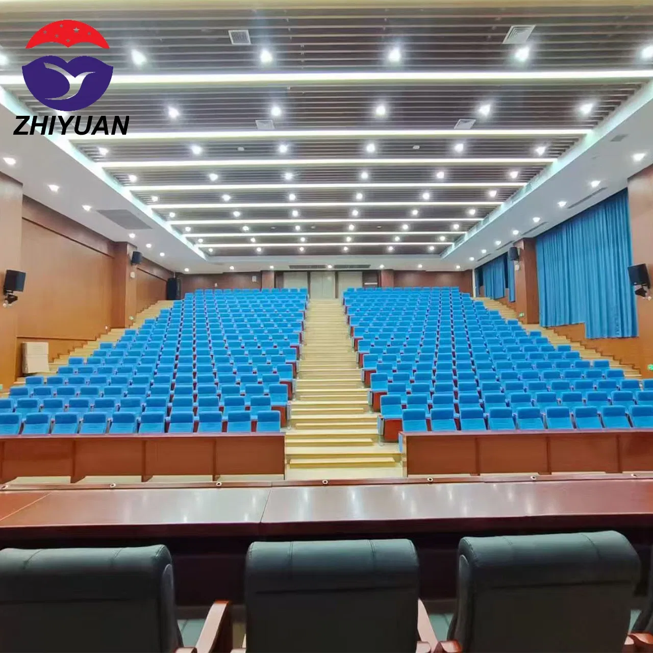 Fireproof Fabric Auditorium Chair with Wood Armrest for Church Worship Event Hall