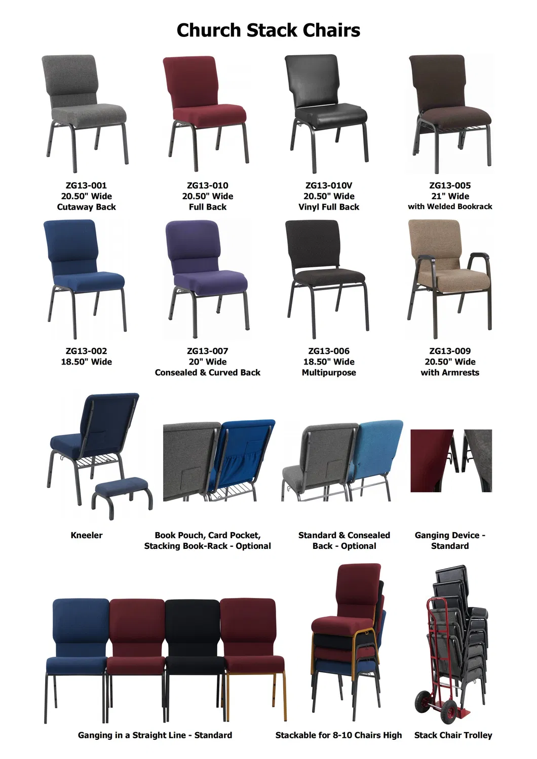 Professional Manufacturer of Maroon Fabric Metal Church Worship Auditorium Chair (ZG13-010)