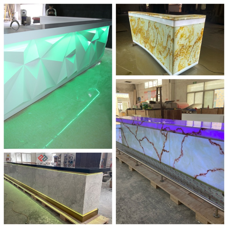 LED Light Factory Made Marble Top Cocktail Table European bar Counter