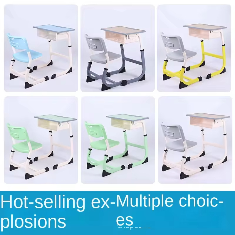 Thickened Plastic School Study Desk for Primary Middle Students Training Tutoring Classroom Writing Desk with Comfortable Chairs