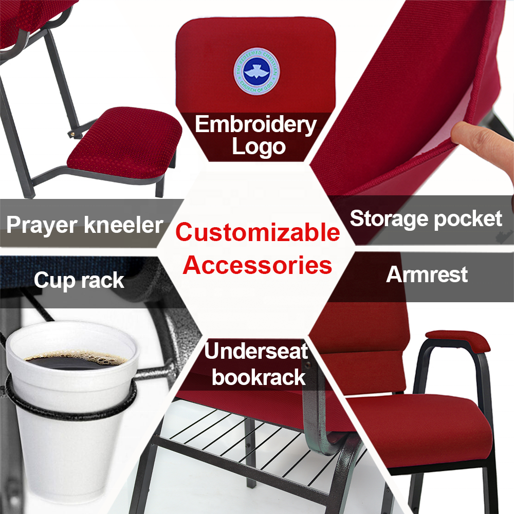 Wholesale Custom Red Modern Stackable Linkable Hotel Conference Room Office Hall Seating Stacking Auditorium Chairs for Church
