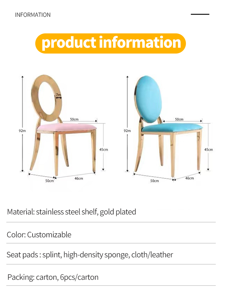 Wholesale Luxury Silver Back Round Blue Upholstered Padded Throne Stainless Steel Hotel Party Event Dining Banquet Wedding Chair