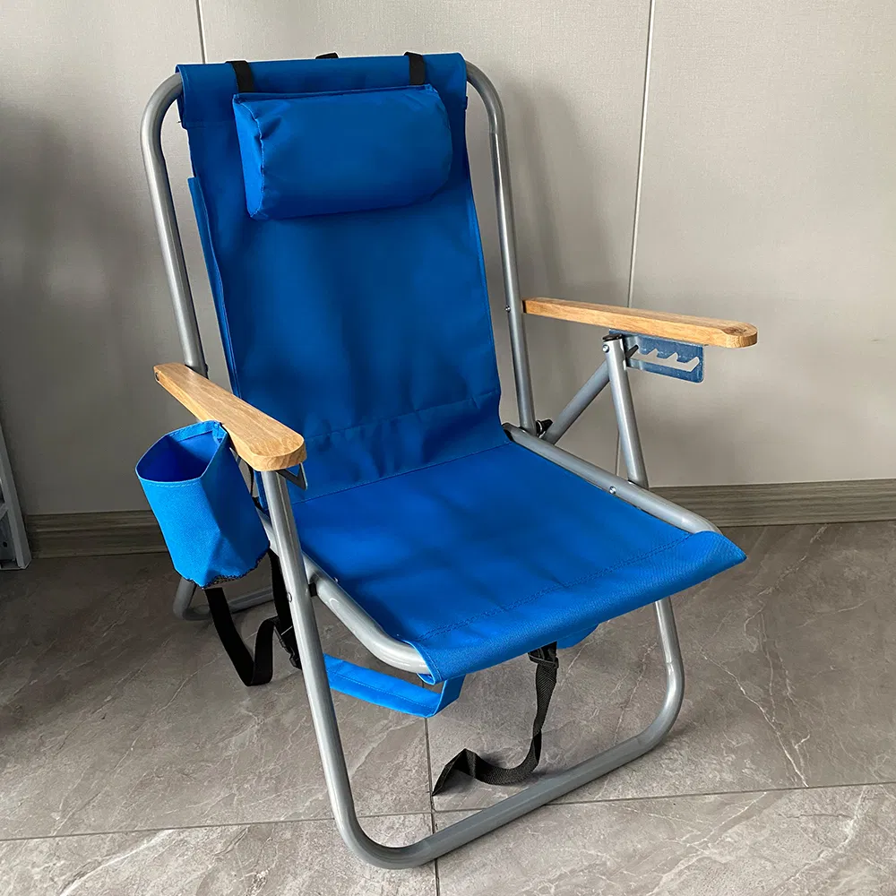 Beach Chair - Folding Chair with Wood Armrest-Blue