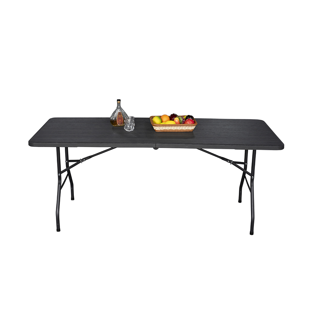 Wholes Wood Grain Style 6FT Plastic Folding Dining Table HDPE Top Waterproof Stackable Legs Foldable for Outdoor Furniture Use