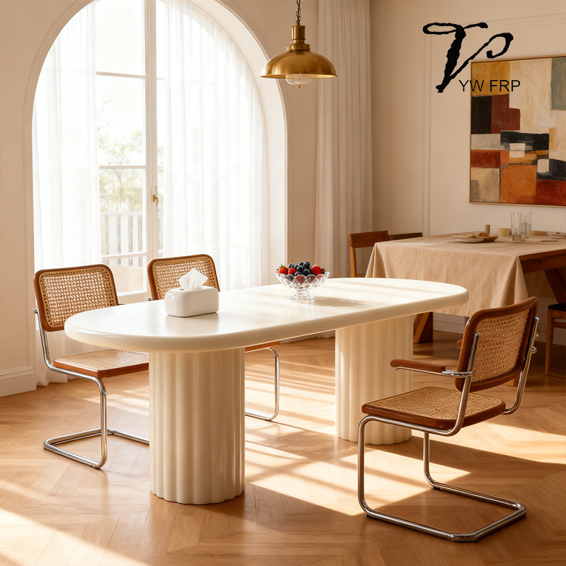 Modern European Luxury Designer Rectangular Fiberglass Rice White Dining Table for Living Room and Hotel Use Home Furniture