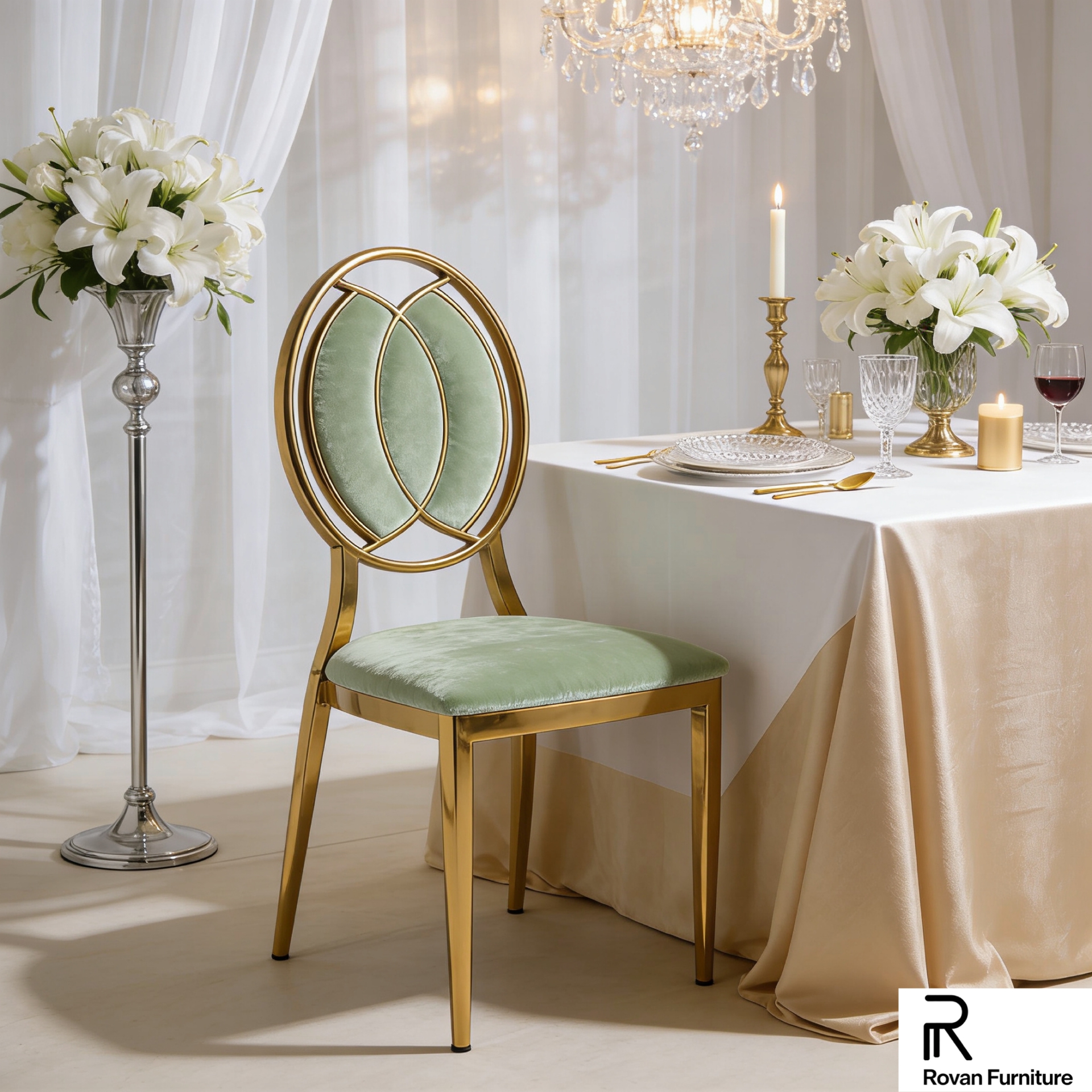 New Model Round Back Elegant Electroplated Gold Metal Event Chairs Wedding Event Chairs For Sale