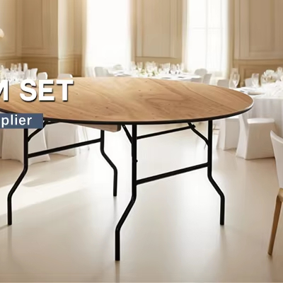 Simple Wooden Round Shape Folding Dining Table for Outdoor Wedding Banquets for Hotels