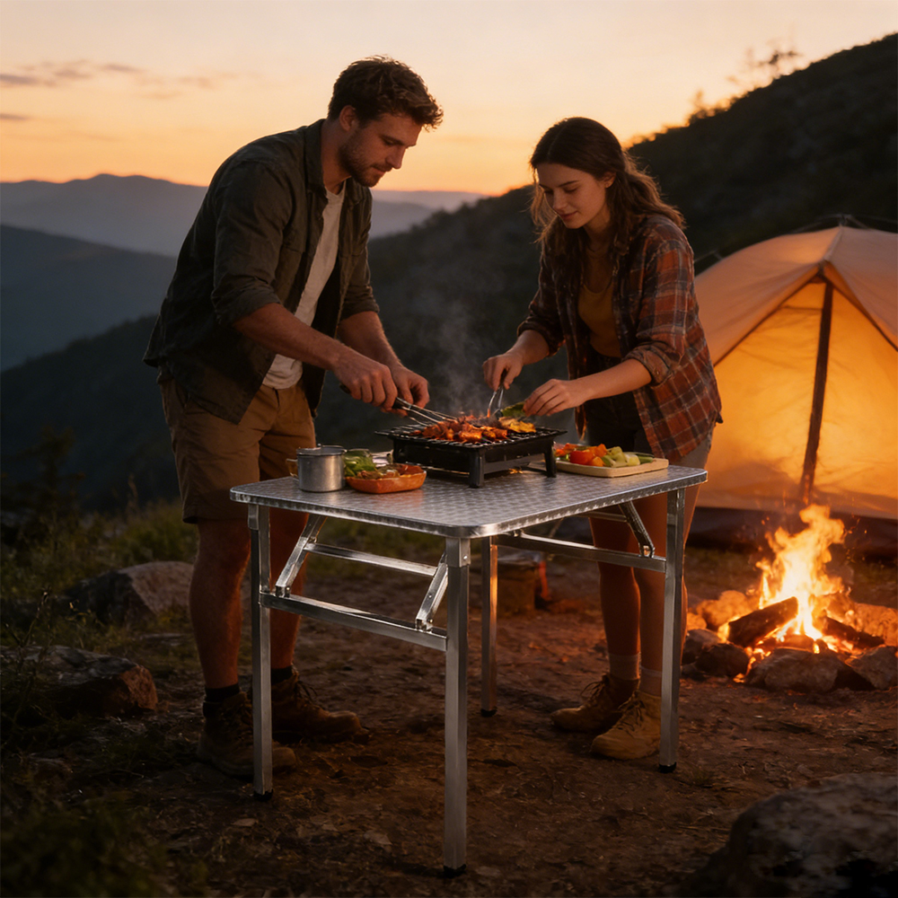New Product Golden Supplier Food Grade 60 X 60 Foldable Stainless Steel Camping Table Stainless Steel Folding Table for Outdoor