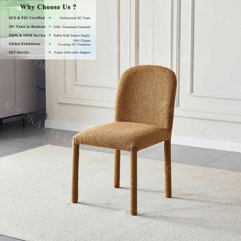 OKAY Upholstered Dining Chair Durable Banquet Kitchen Cafe Boucle Fabric Modern Minimalist Linen Look Fabric Dining Chairs