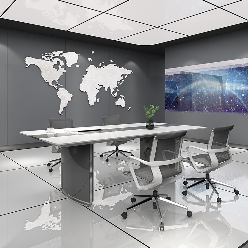 Customized High Gloss White Conference Room Table Modern Luxury 10 Seater Boardroom for Home Office School Durable Wood Material