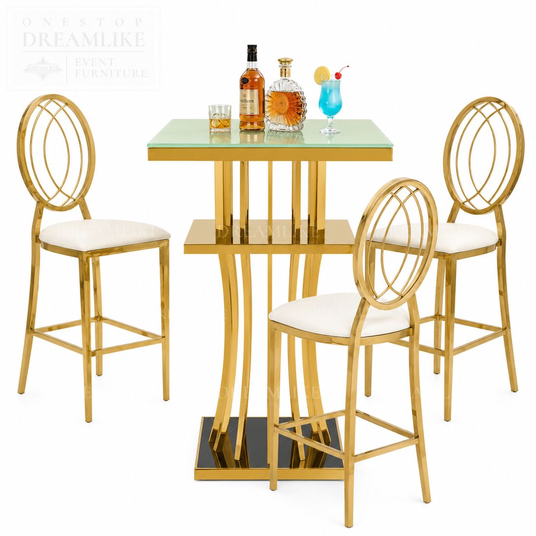 Luxury Gold Round Cocktail Table with Marble White Top and Sturdy Metal Base for Weddings and Events Bulk