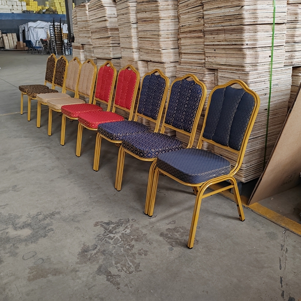 Hot Sale Hotel Upholstered Stackable Party Event Wedding Chair Metal Frame Fabric Hotel Banquet Chairs