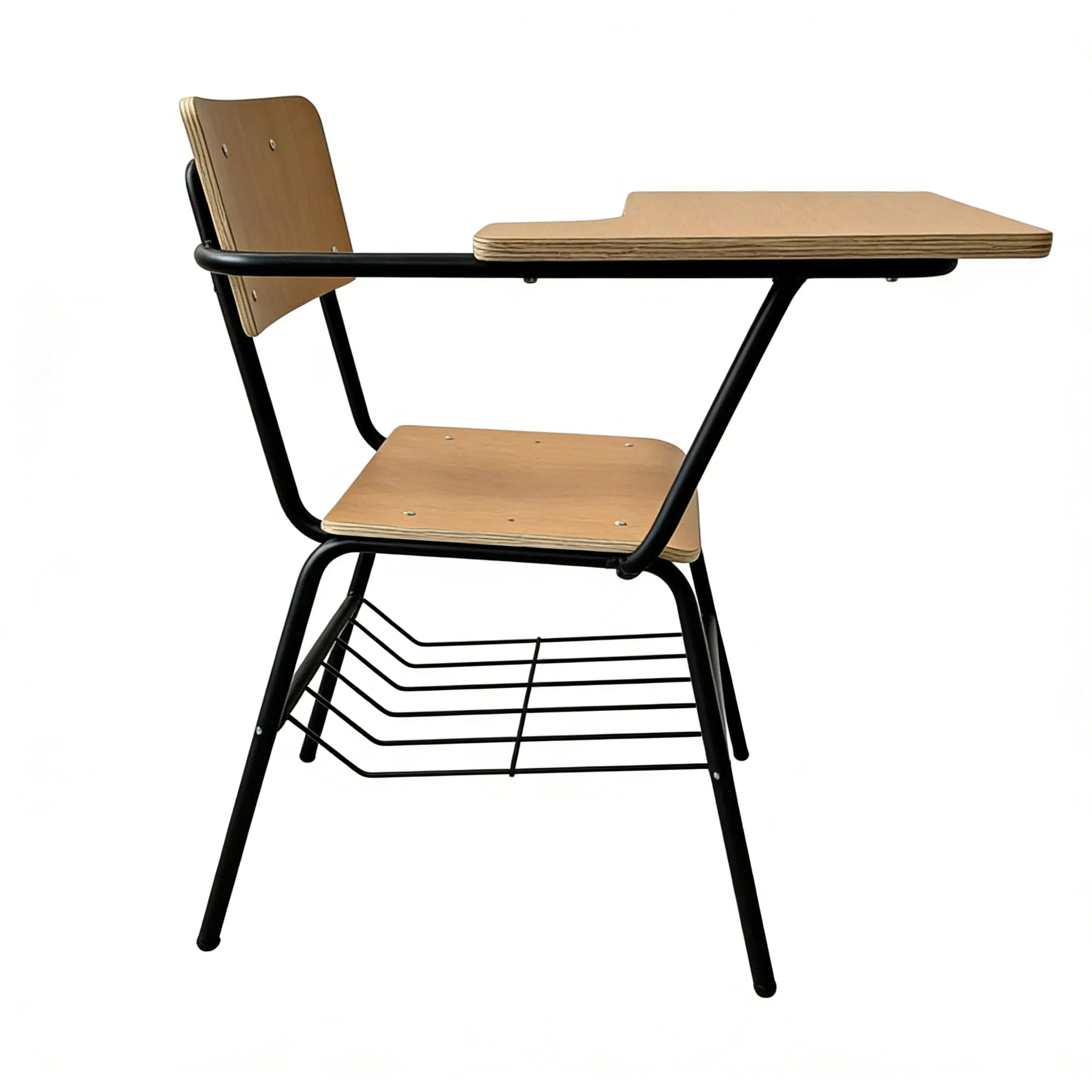 Classroom Student Desk Chair with Storage Basket Plywood School Table Training Chaise with Writing Pad