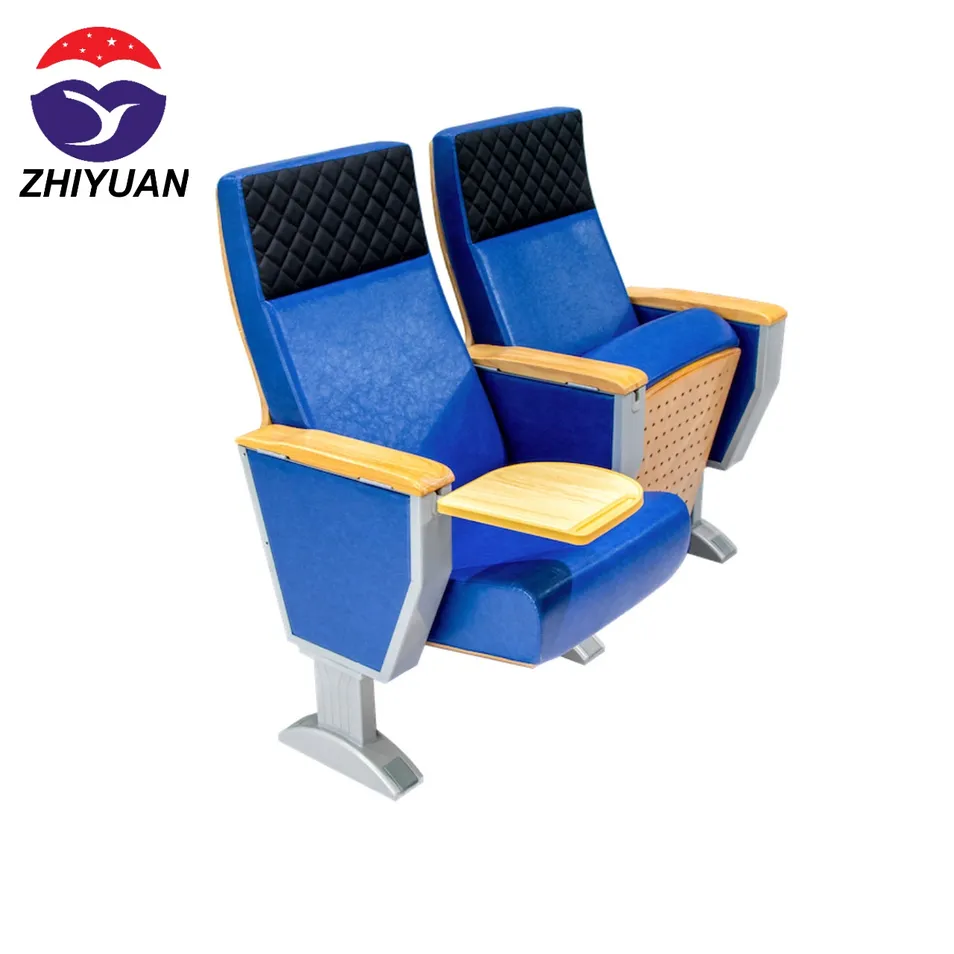 Fireproof Fabric Auditorium Chair with Wood Armrest for Church Worship Event Hall