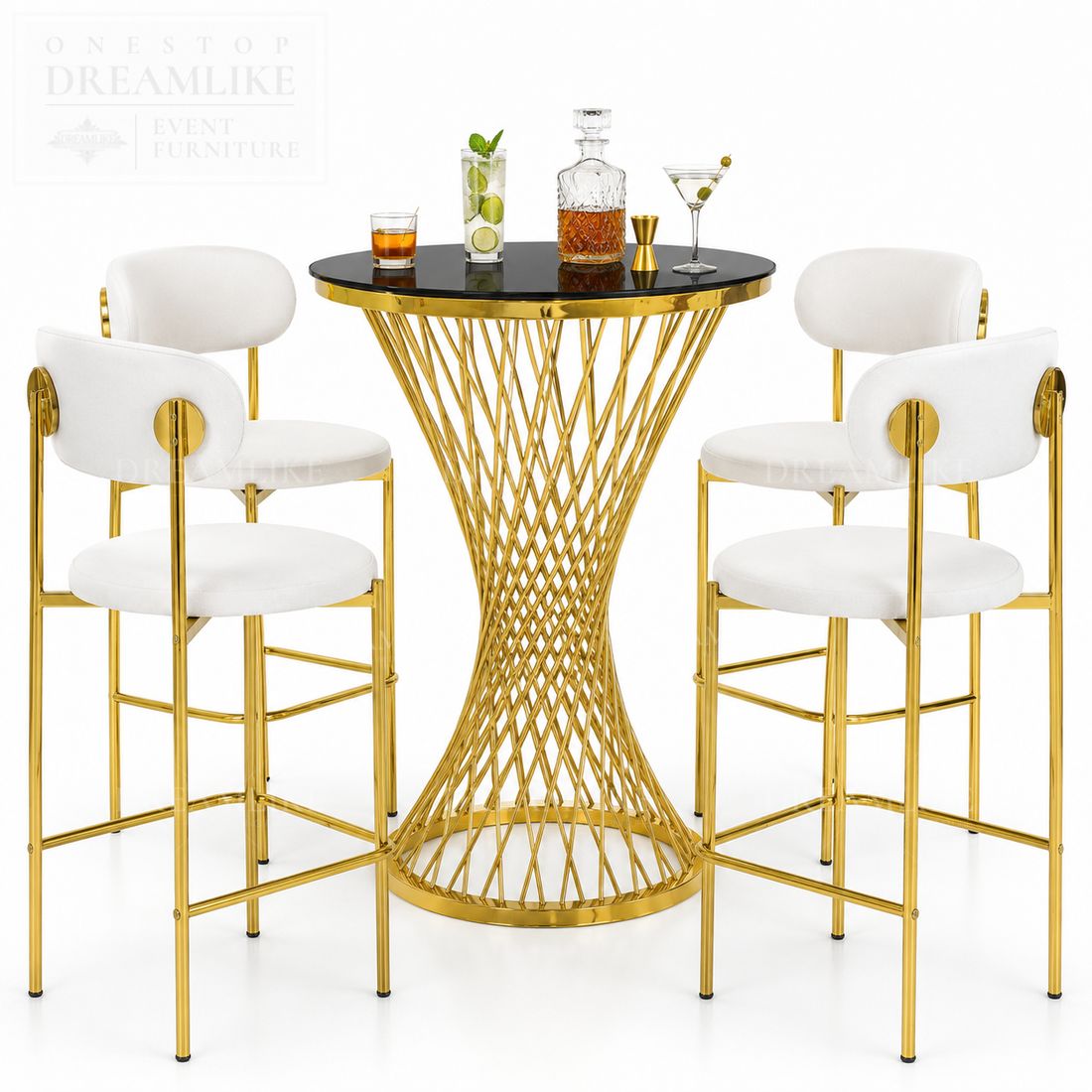 Luxury Gold Round Cocktail Table with Marble White Top and Sturdy Metal Base for Weddings and Events Bulk