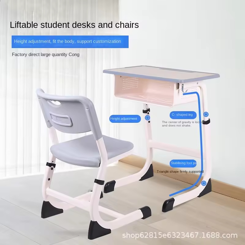 Thickened Plastic School Study Desk for Primary Middle Students Training Tutoring Classroom Writing Desk with Comfortable Chairs