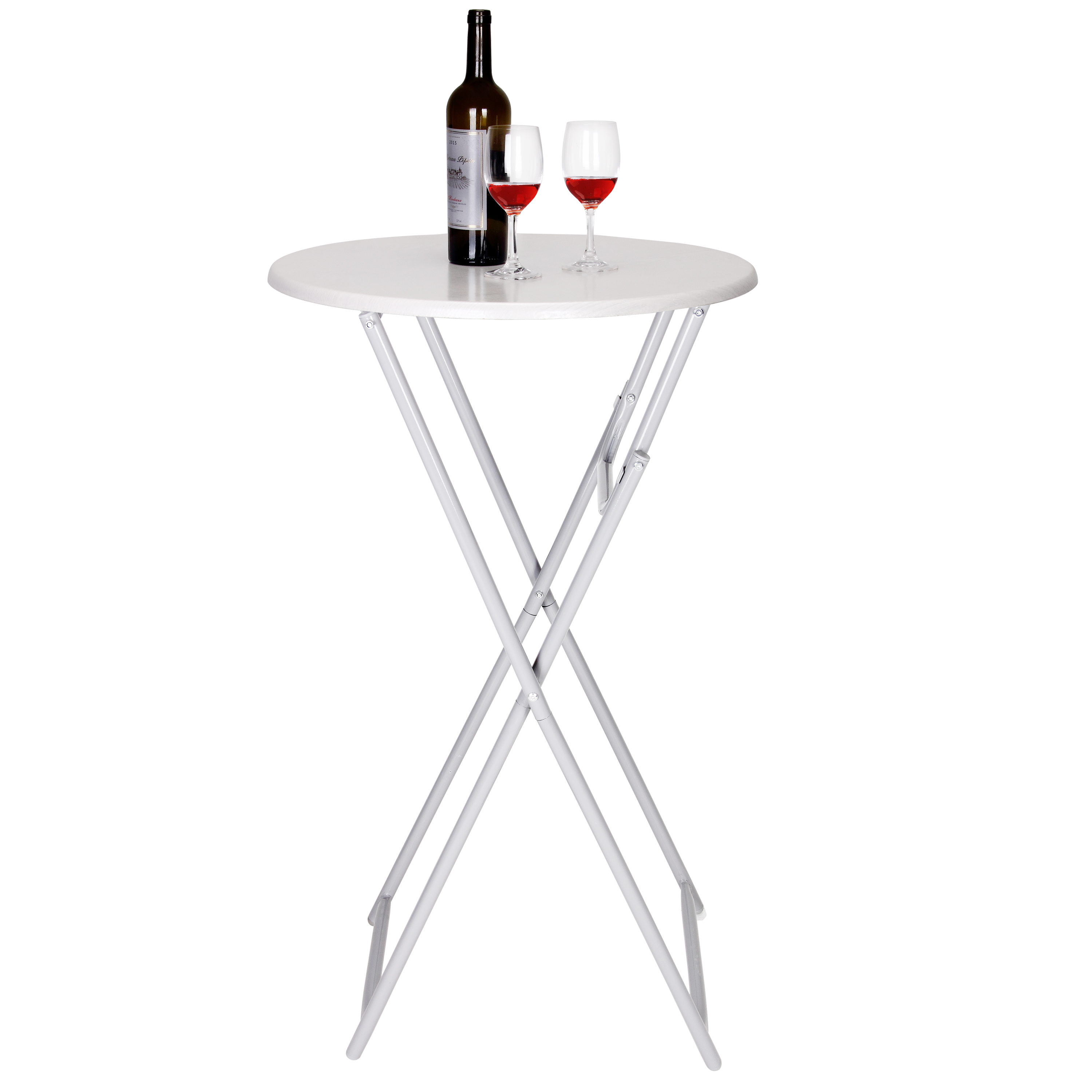 Round White MDF Folding Foldable Bar Cocktail Coffee Table 110cm Height